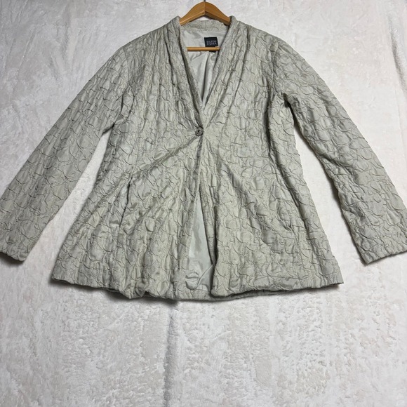 Eileen Fisher Jackets & Blazers - Eileen Fisher Womens Textured Jacket Beige‎ Button Front Size L Blazer Lagenook